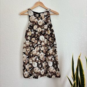 Abercrombie & Fitch Black Brown Floral Linen Cotton Blend Mini Dress Small
